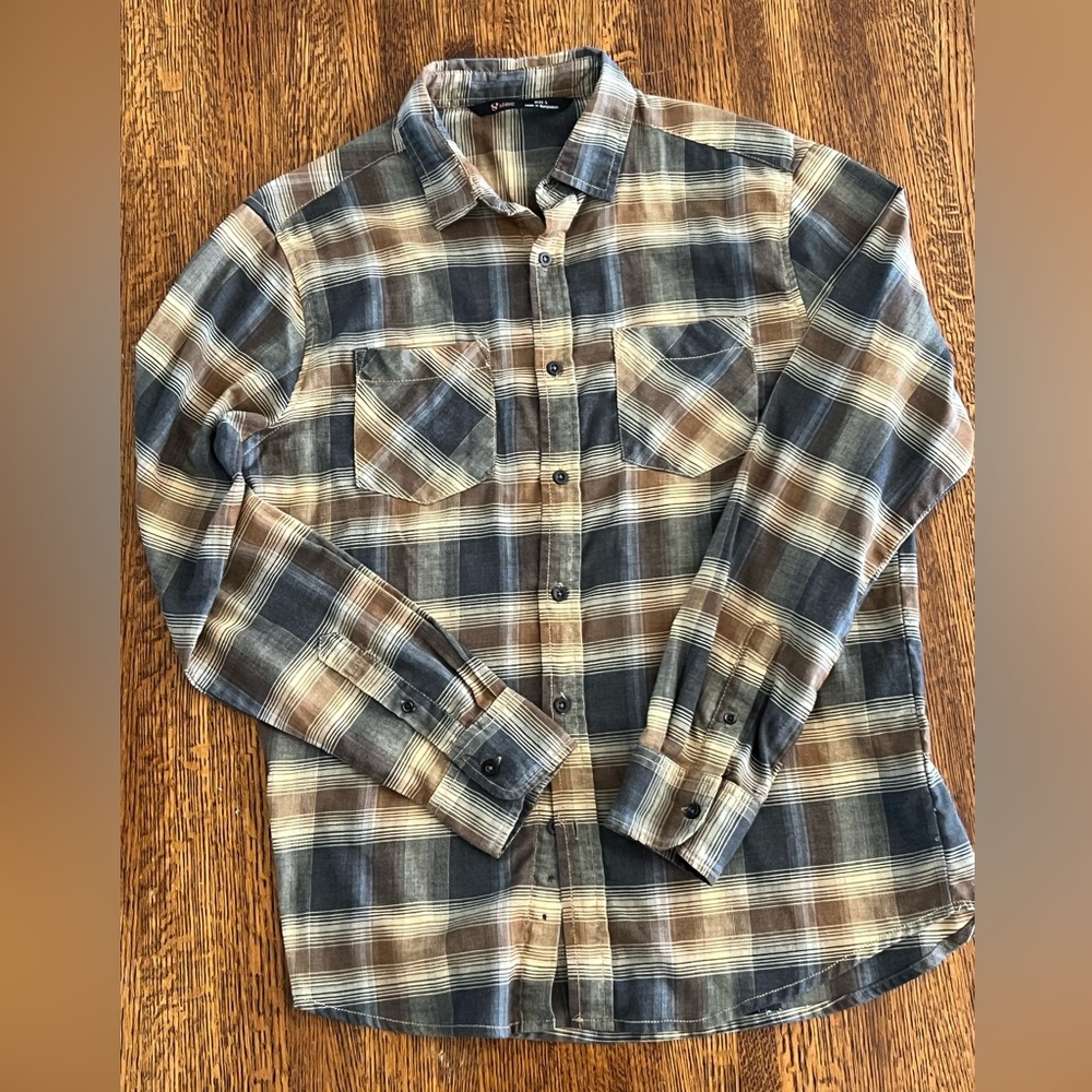 STOIC Men’s Large Brown Tan and Gray Plaid Long Sleeve Shirt